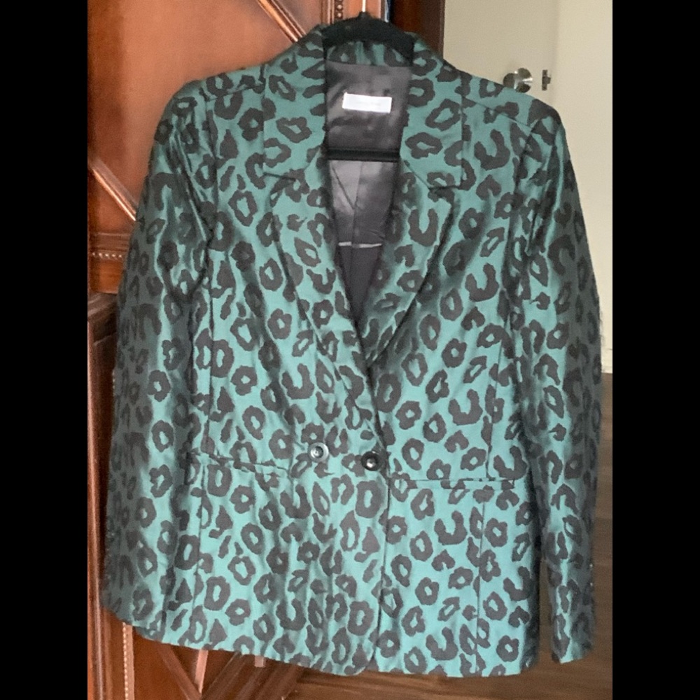 nwot anine bing  madeleine blazer in jacquard emerald leo size xs